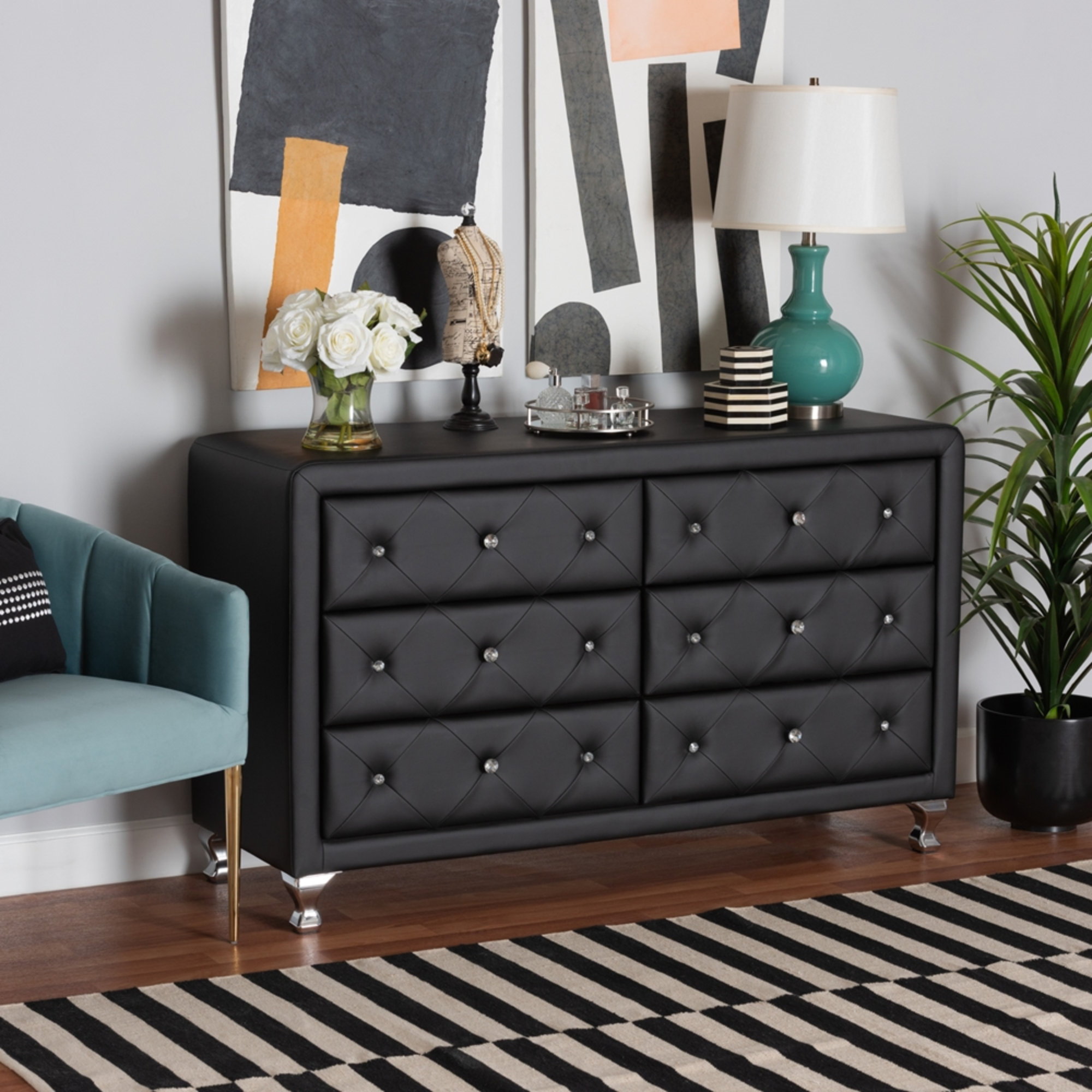 House of Hampton Shaula Black Faux Leather Upholstered Dresser Reviews Wayfair