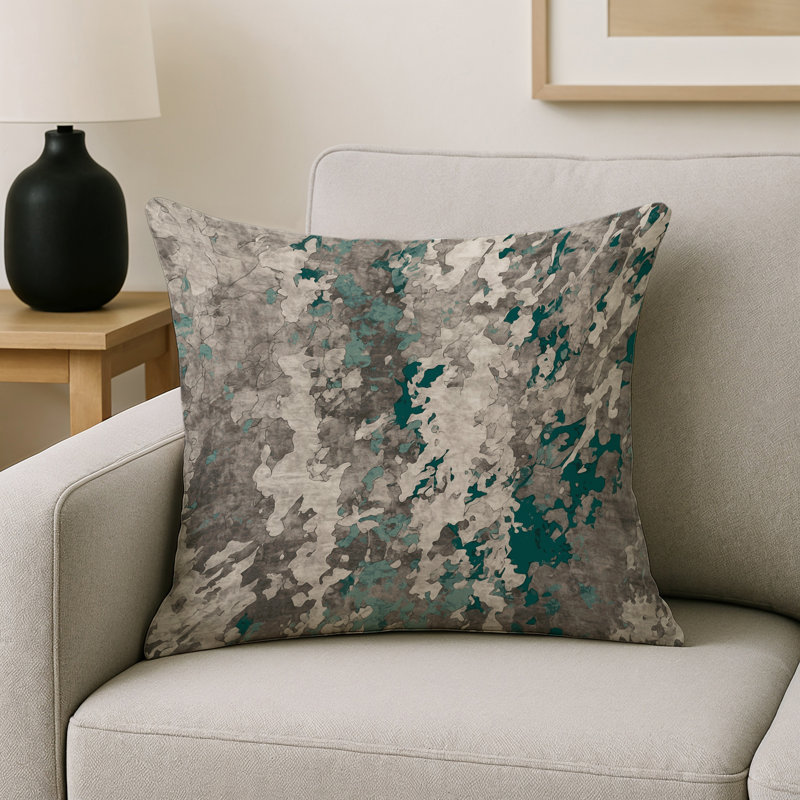 Coussin décoratif intérieur et extérieur Modern, Carré 18 po, Vert / gris / taupe abstrait