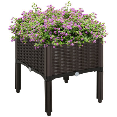Lit de jardin surélevé en bois avec réservoir Outsunny - Brun