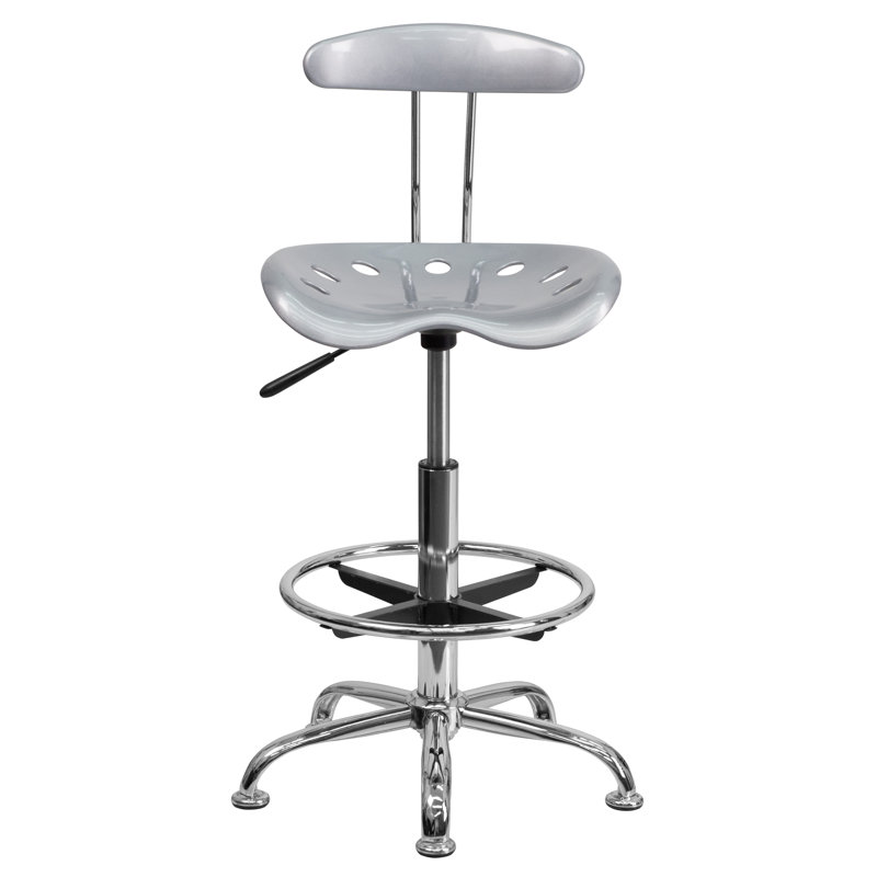 Vibrant Chrome Drafting Stool with Tractor Seat, Silver