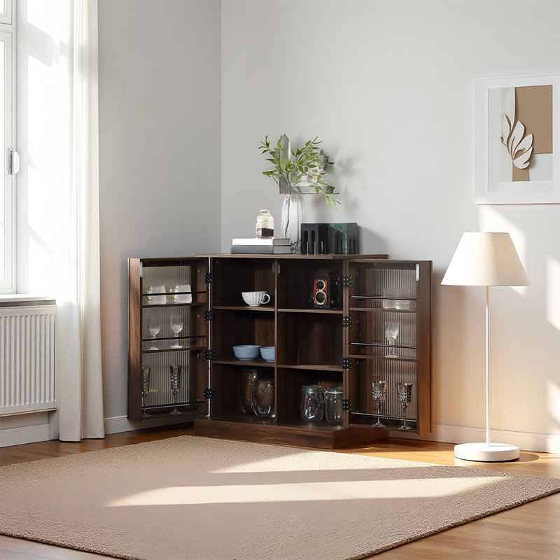 Armoire de rangement de 34,6 pouces avec 6 tablettes intégrées pour une meilleure organisation, armoire de rangement contemporaine avec tablettes réglables et portes en verre