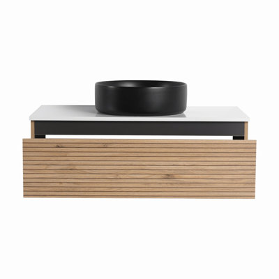 Wall-Mounted Bathroom Vanity With Ceramic Sink, 1-Soft-Close Drawer