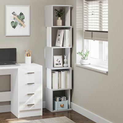 5-Tier Freestanding Storage Shelving 33*28*161 cm MDF 1 Piece Bookcase Light Grey Wall-Mounted Design