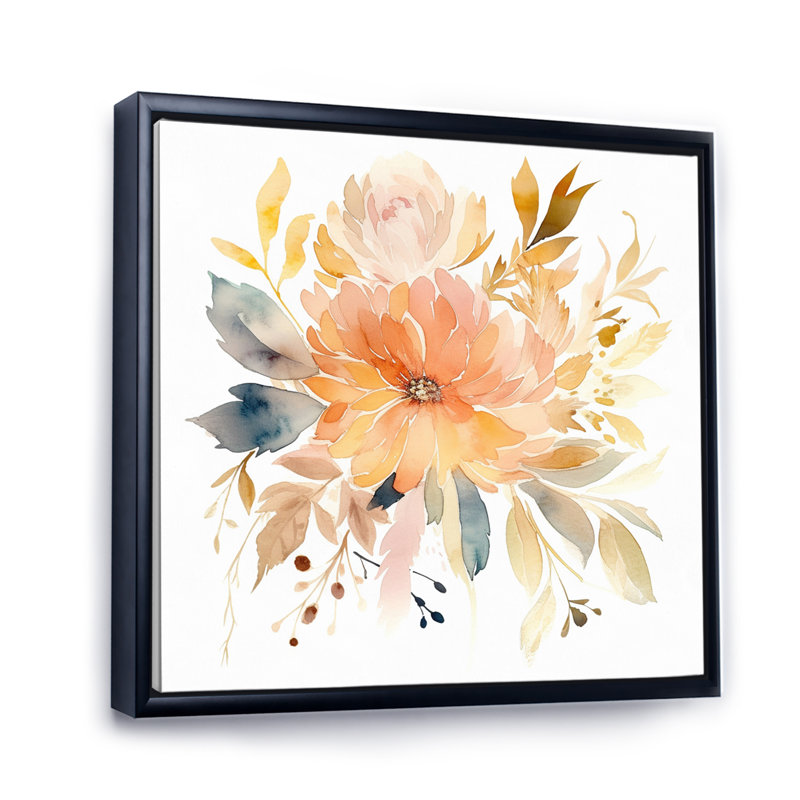Corail beige prairie sauvage - décoration murale florale III, H 36 po x l 36 po x P 1,5 po, Cadre flottant noir
