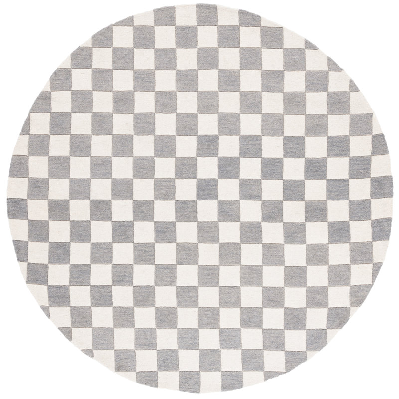 Msr4760 Chelsea Martha Stewart Hand Tufted Wool/Cotton Checkered Rug in Gray/Ivory, Round 6'