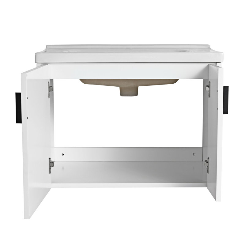 Ensemble de meuble-lavabo simple 23,80 po avec plateau en céramique, Blanc, 28"