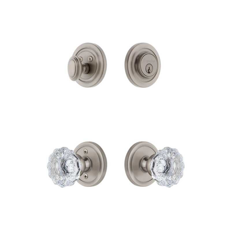 Grandeur Circulaire Rosette Entry Set with Fontainebleau Crystal Knob in Timeless Bronze, 2.375", Satin Nickel