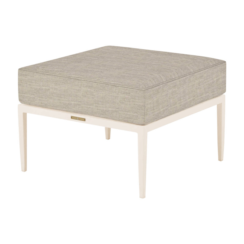 Elegante Wrought Aluminum Outdoor Latticework Ottoman, Dove Sunbrella® Linen, Welt, Chalk 
