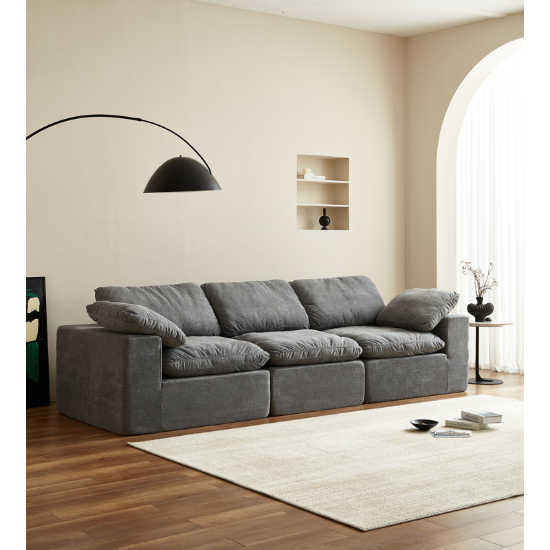 Boneless 3-Seater Sofa, 22" H x 114" W x 42" D, Gray