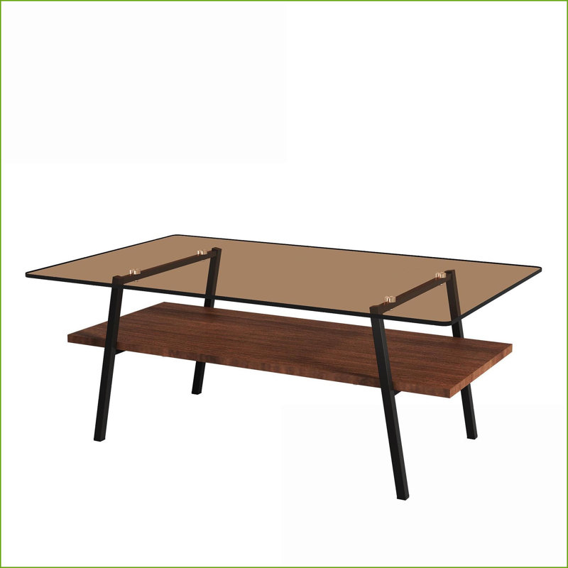 Table basse moderne en verre trempé avec pieds en métal noir, plateau facile à nettoyer, capacité de 220 lb pour le salon