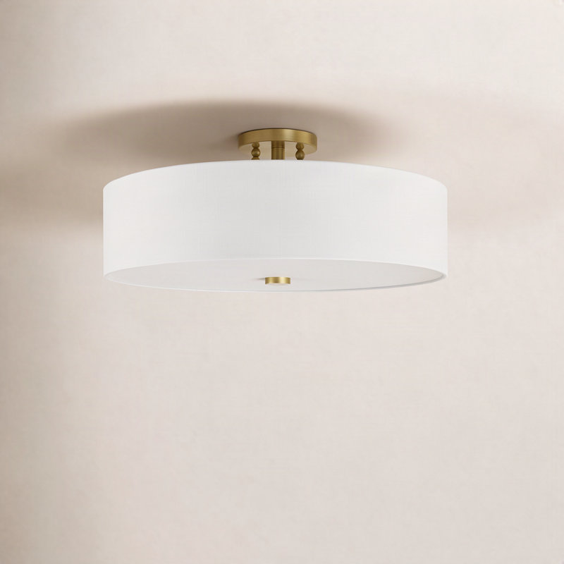 Bazilijus Fabric Semi Flush Mount, Off-White, Satin Brass