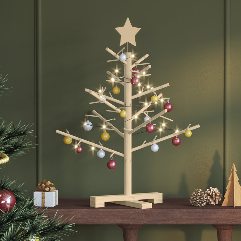 Wooden Christmas Tree with Stand Solid pine wood, 75cm H, Natural