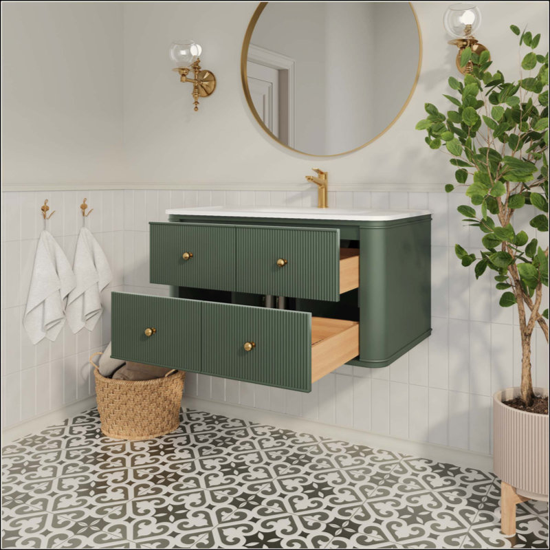 Meuble-lavabo mural simple et flottant vert avec lavabo en acrylique
