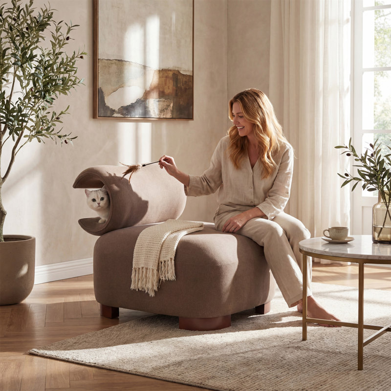 Modern Beige Polyester Accent Chair for Living Room - Pet-Friendly, Brown Polyester