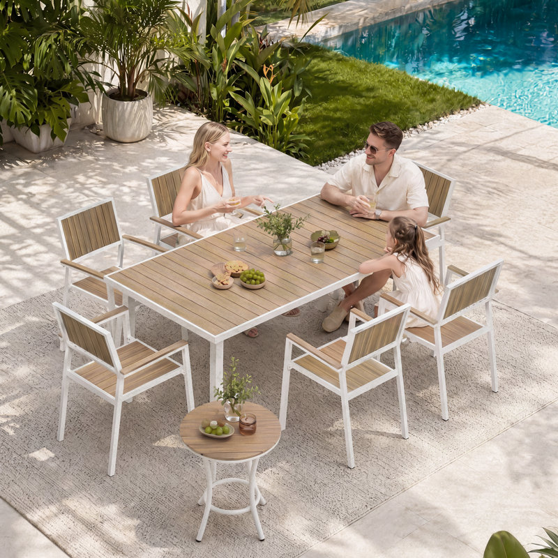 Ensemble de table et chaises de patio en aluminium 8 pièces 8 pièces (ensemble de 8), Beige