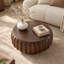 Table basse tambour Khadim 80 cm, table basse ronde contemporaine moderne et unique en bois cannelé avec centre cannelé, noyer-744534590