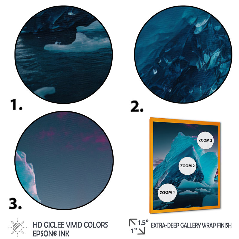Iceberg III bleu et blanc nord-atlantique - imprimé bleu côtier, H 20 po x l 12 po x P 1 po, Encadrement doré