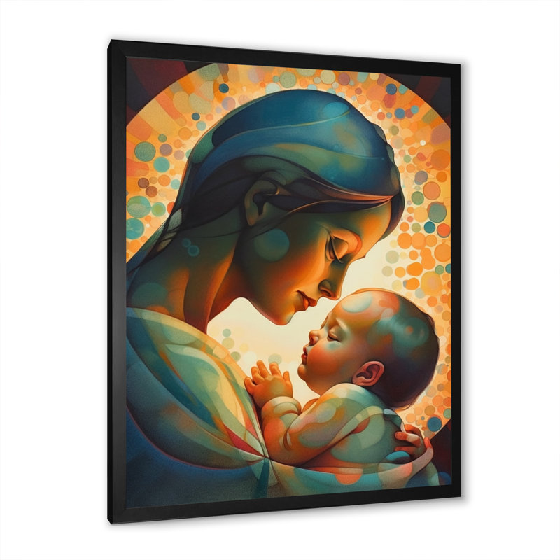Ange gardien embrassant le bébé II - impression, Cadre photo noir, H 20 po x l 12 po x P 1 po