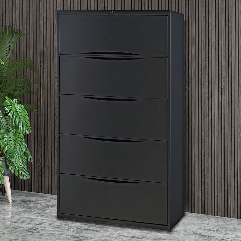Black Steel 5-Drawer Lockable Lateral File Cabinet