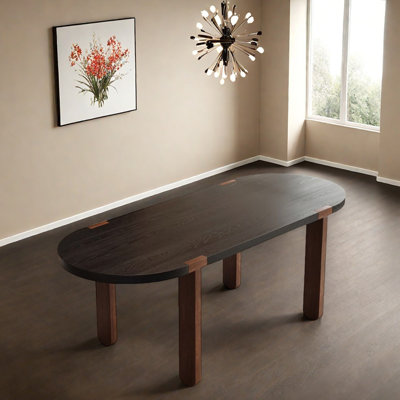 Black Top Brown Legs Solid Wood Oval Dining Table by Latitude Run