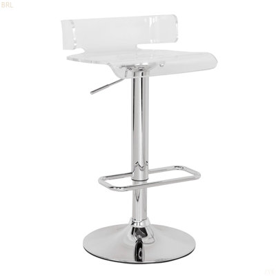 Tabouret pivotant transparent et chromé réglable