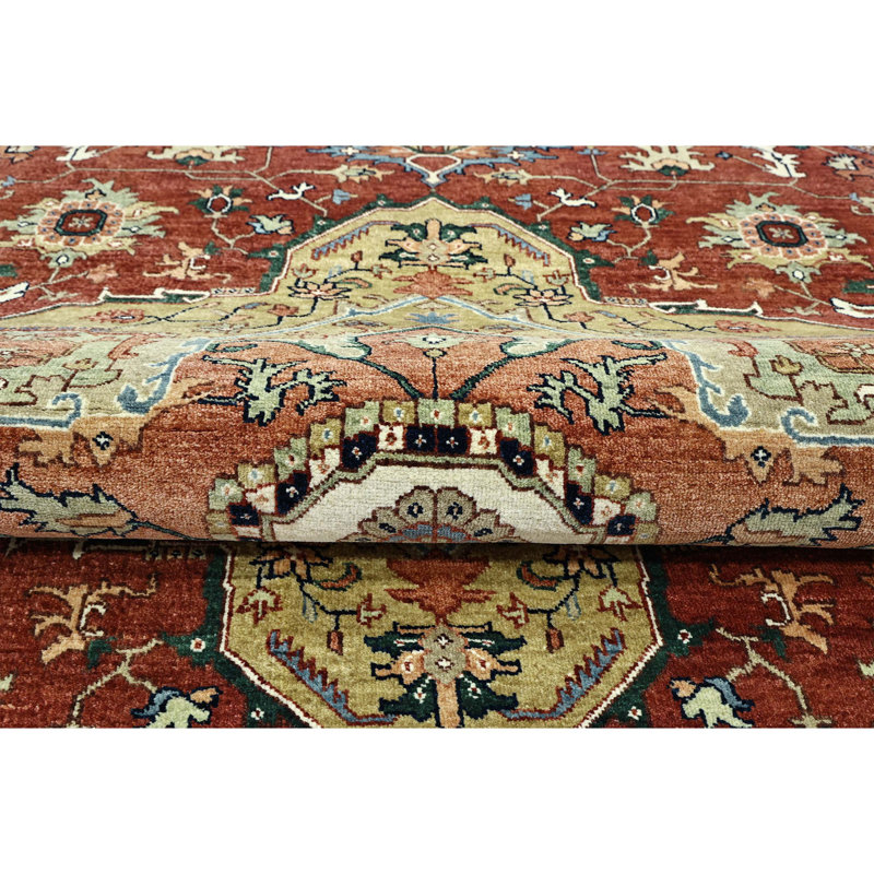 Hand Knotted Wool Oriental Area Rug in Red/Ivory/Black/Blue