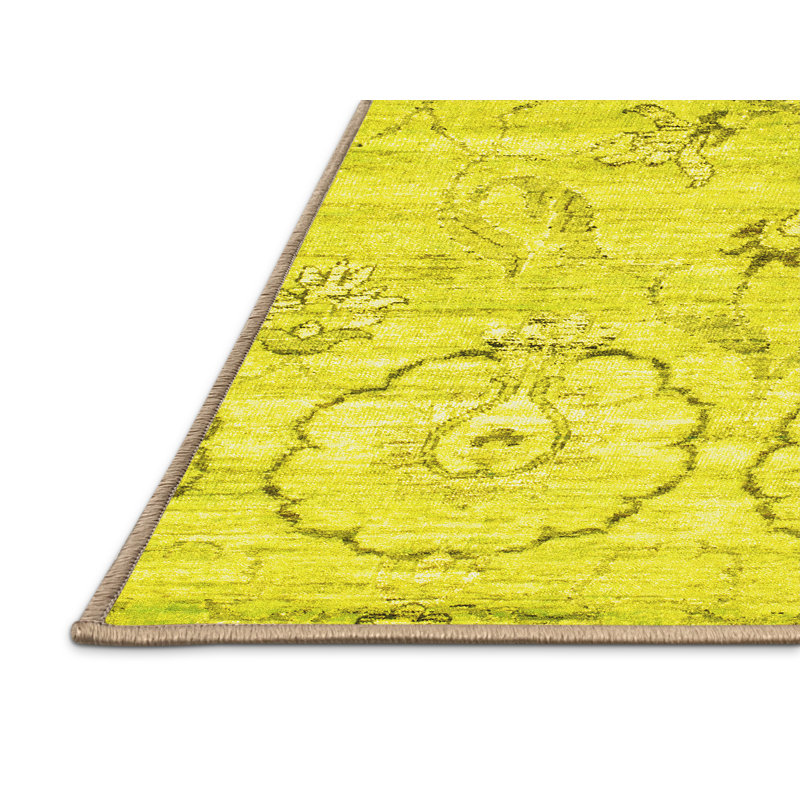 Tapis contemporains jaunes lavables à la machine 833, Rectangle 7 pi x 9 pi