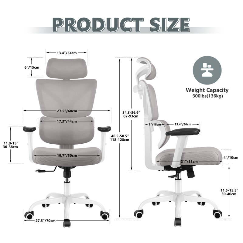 Inbox Zero Jumaane Adjustable Ergonomic Swiveling PC & Racing Game Chair, White, Grey