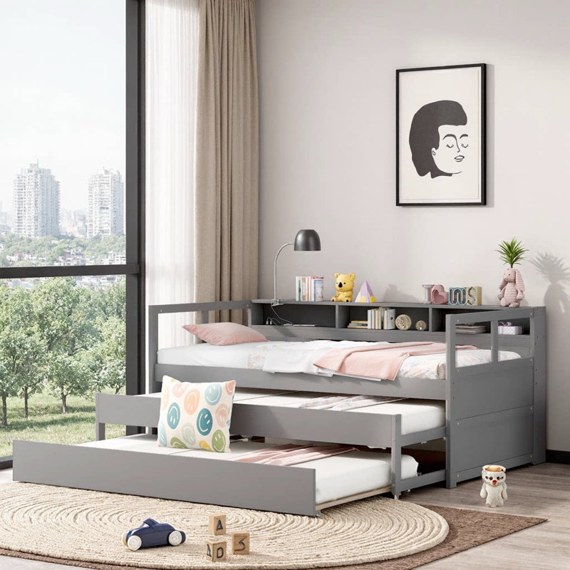 Lit de jour simple en bois massif blanc TG, Gris