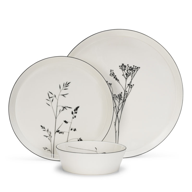 French Home 12-Piece Meadow Flower Porcelain Dinnerware Set