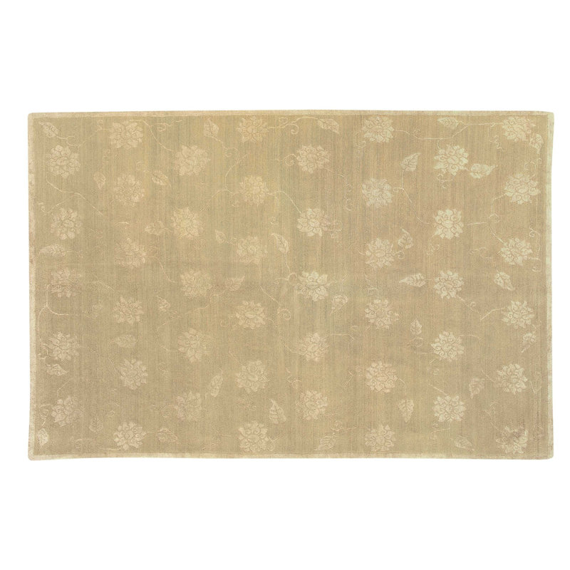 Wool Floral Area Rug in Beige/Neutral, Rectangle 6' x 9'