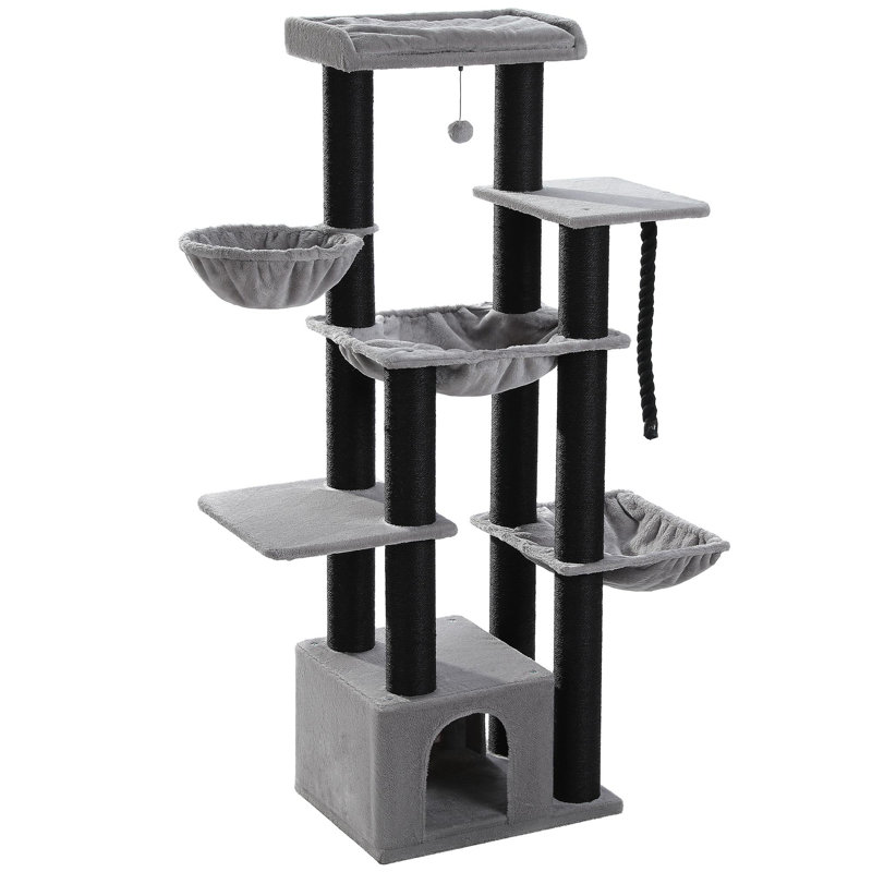 Tour pour chat robuste avec poteaux à griffer épais, très grandes aires de repos, appartements spacieux, hamacs et plateformes