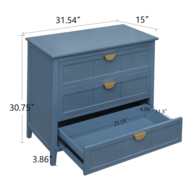 Commode 3 tiroirs Junious, Bleu