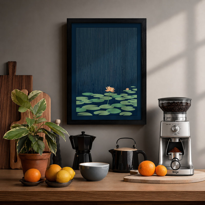 Water Lily at Rest Botanical - Framed Print, Black, A3 - 42.0 x 29.7 cm