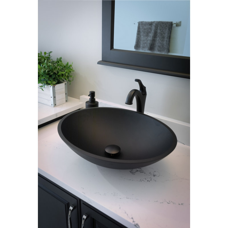 Matte Black Oval Tempered Glass Above-Counter Sink