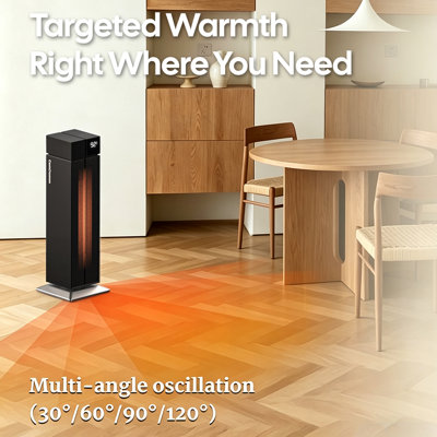 Chaufferette 25 po avec oscillation de 120 °, 3 niveaux de chaleur, 3 modes, plusieurs protections de sécurité, minuterie 12H, chauffe-tour en céramique noire pour la chambre à coucher
