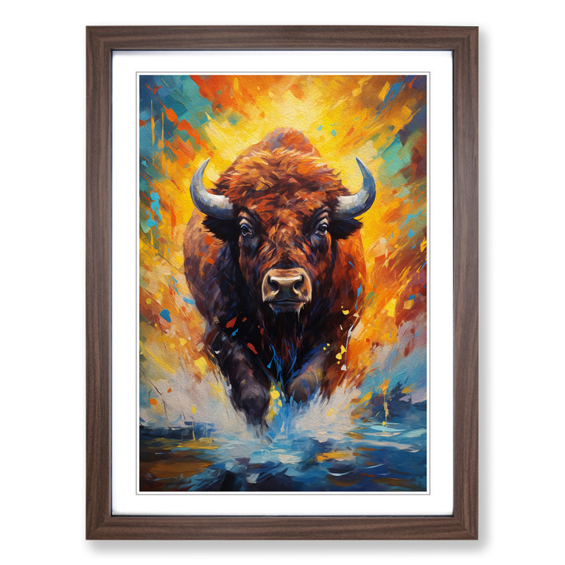 Buffalo Impressionism Art - Framed Print, 34cm H x 25cm W x 2cm D, Walnut Framed