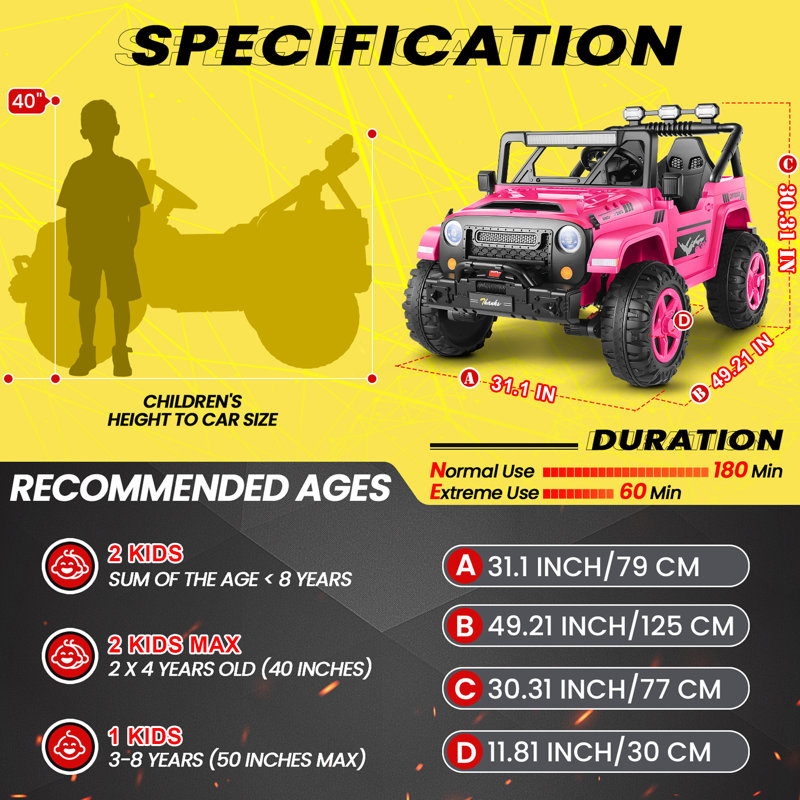 Rose Red 24V 2-Seater SUV Ride-On with Remote Control