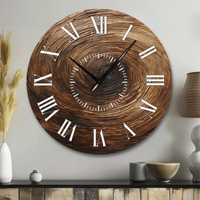Brown Calm Current Spiral I - Abstract Spirals White Face Wall Clock