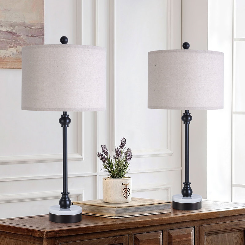 28.5" Modern Transitional Marble Table Lamp with USB & Type-C Ports Tall Dining Lamp for Bedroom Living Room