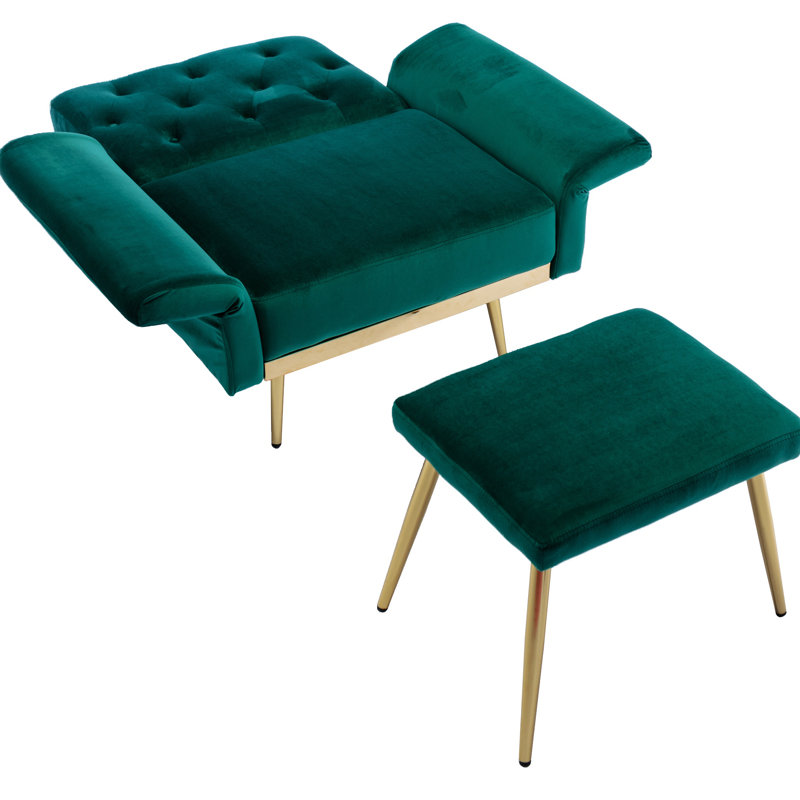 Chaise d'appoint avec accoudoirs et dossier réglables, Velours vert
