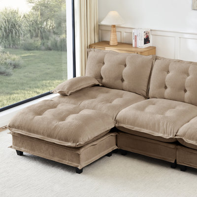 4 L Shaped Chenille Modular With , Coffee, Bedroom And Apartment Furniture, Comfy Cushions, Soft Upholstery, Solid Structure, Quick Setup 138" Coffee Sectional Use, Comfortable Seat High Foam, Metal