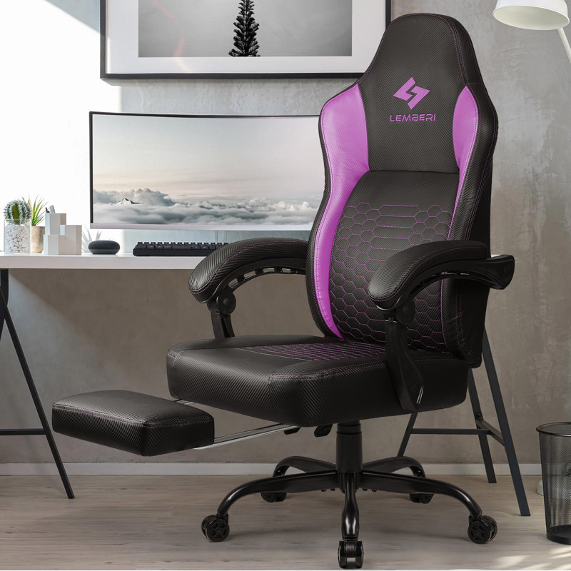 BOSSIN Ergonomic Game Chair with Footrest and Lumbar Support, Purple