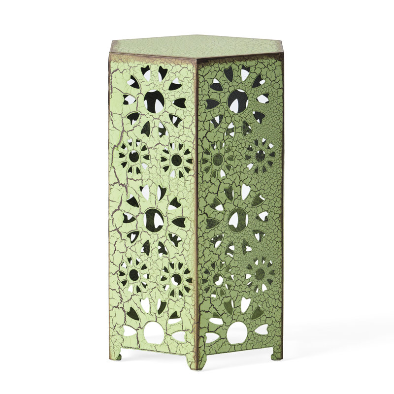 Cut Out Iron Patio Side Table, Crackle - 13.84"D X 13.84"W 21.82"H, Contemporary Accessory Table In Decor, Green