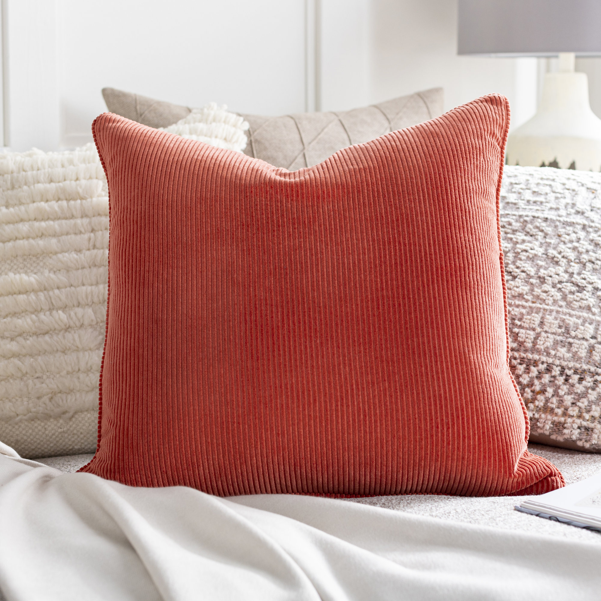 Saraphine Cotton Throw Pillow, 20" x 20", Light Gray, Polyester/Polyfill