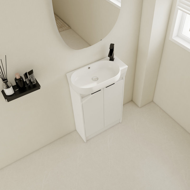 Meuble-lavabo autoportant de 23 po avec lavabo et portes à fermeture douce