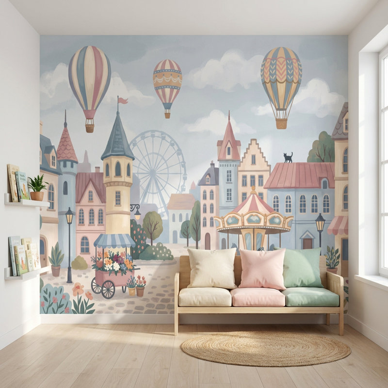 Carrousel mural Village Air, 120 po x 96 po, Peler et coller