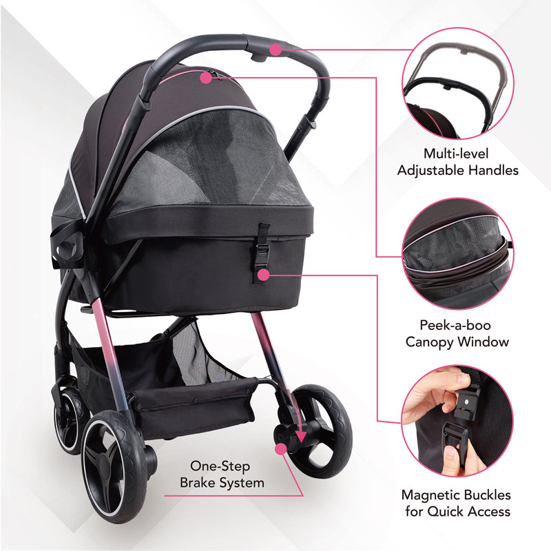 Prism Black Luxury Foldable Pet Stroller with Mesh Canopy