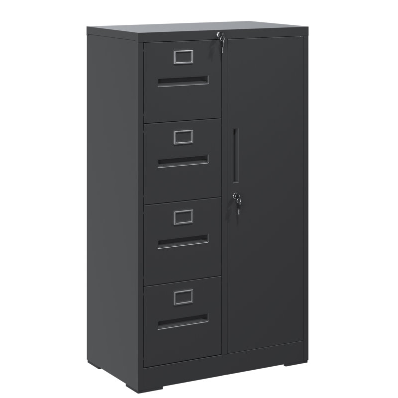 4-Drawer Metal Vertical File Cabinet with Lock and 1 Door for Home Office, Steel Storage Cabinet for Hanging Legal/Letter/A4 Size Files
