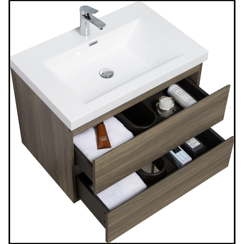 Meuble-lavabo mural 30 po avec lavabo, meuble-lavabo mural moderne, Gris